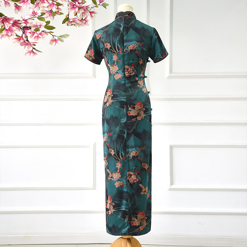 Buddha Stones Vintage Pink Flowers Print Cheongsam Dress Women's Qipao Dress - image 2