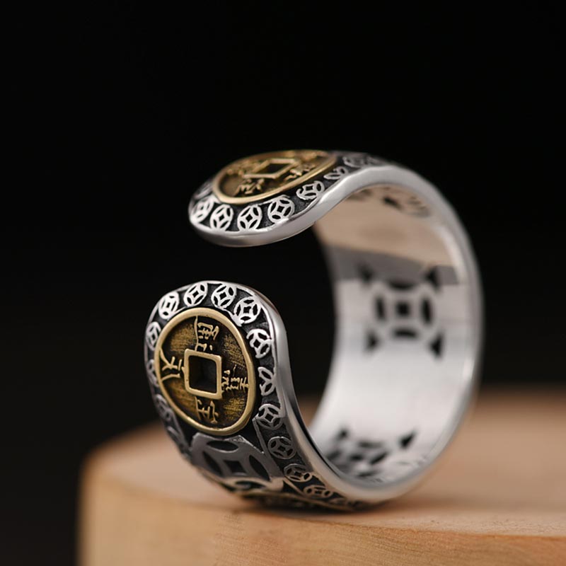 Buddha Stones Five-Emperor Coins Balance Adjustable Ring - image 4
