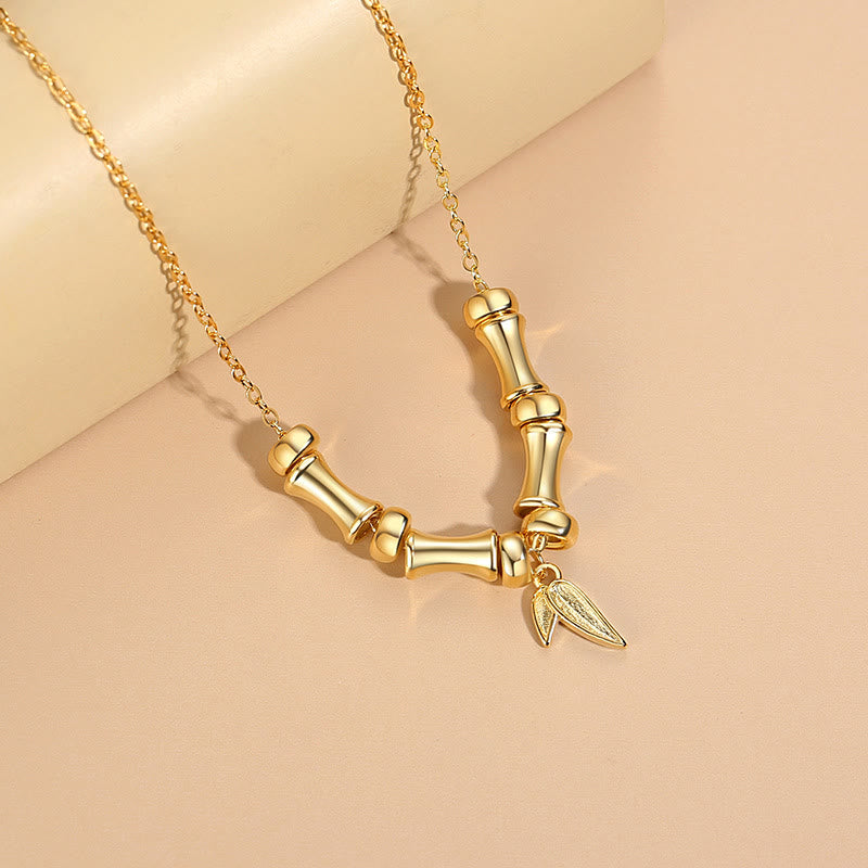 Buddha Stones Golden Bamboo Pattern Titanium Steel Wealth Necklace Pendant - image 2