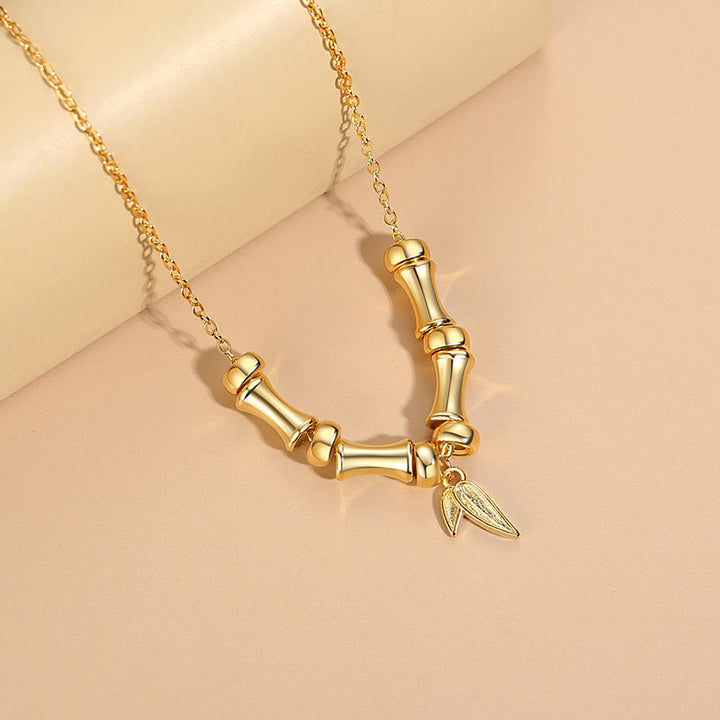 Buddha Stones Golden Bamboo Pattern Titanium Steel Wealth Necklace Pendant - image 2