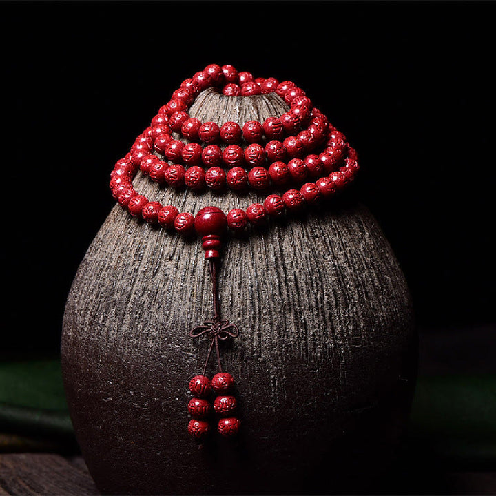 Buddha Stones 108 Mala Beads Cinnabar Om Mani Padme Hum Pattern Engraved Blessing Bracelet - image 7