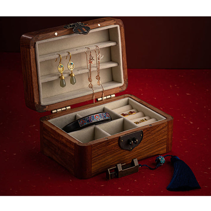 Retro Handmade Floral Pattern Rosewood Jewelry Storage Box Lockable Wooden Gift Organizer Box - image 19