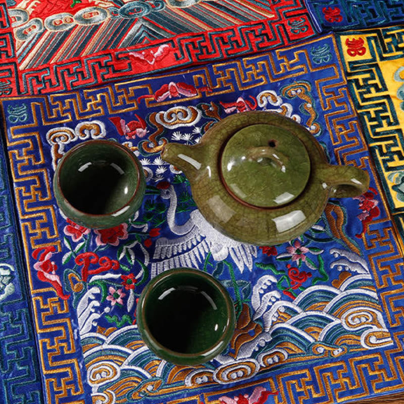 Buddha Stones Crane Phoenix Dragon Kirin Embroidered Cup Mat Pad Tea Cup Coaster Square Kung Fu Tea Mat - image 2