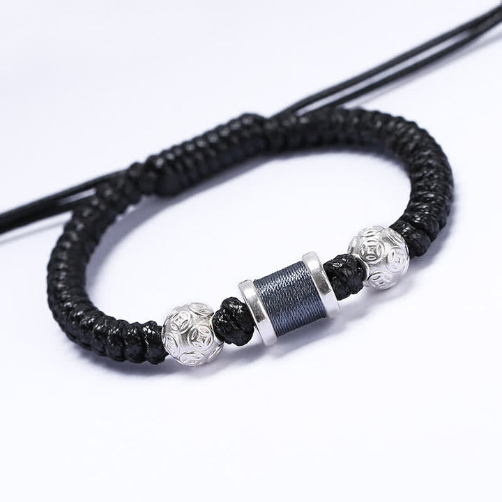 Buddha Stones 999 Sterling Silver Copper Coin Bead Copper Balance Braided String Bracelet - Silver Gray - image 7