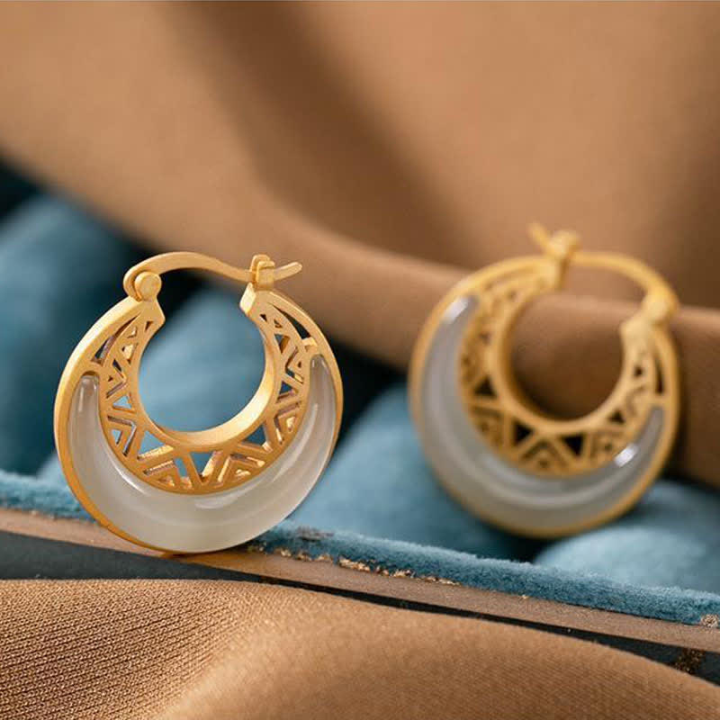 Buddha Stones Crescent Moon Jade Prosperity Drop Earrings - image 6