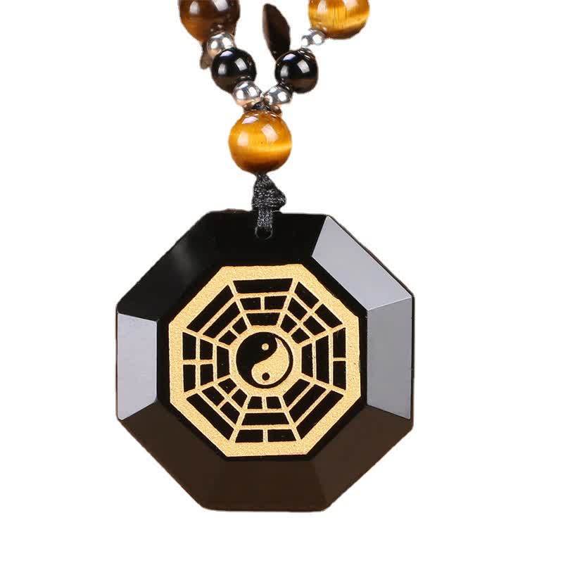 Buddha Stones Bagua Yin Yang Black Obsidian Purification Beaded Necklace Pendant - image 7