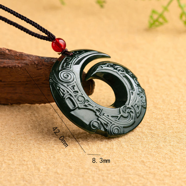 Buddha Stones One's Luck Improves Design Patern Natural Hetian Cyan Jade Success Necklace Pendant - image 7