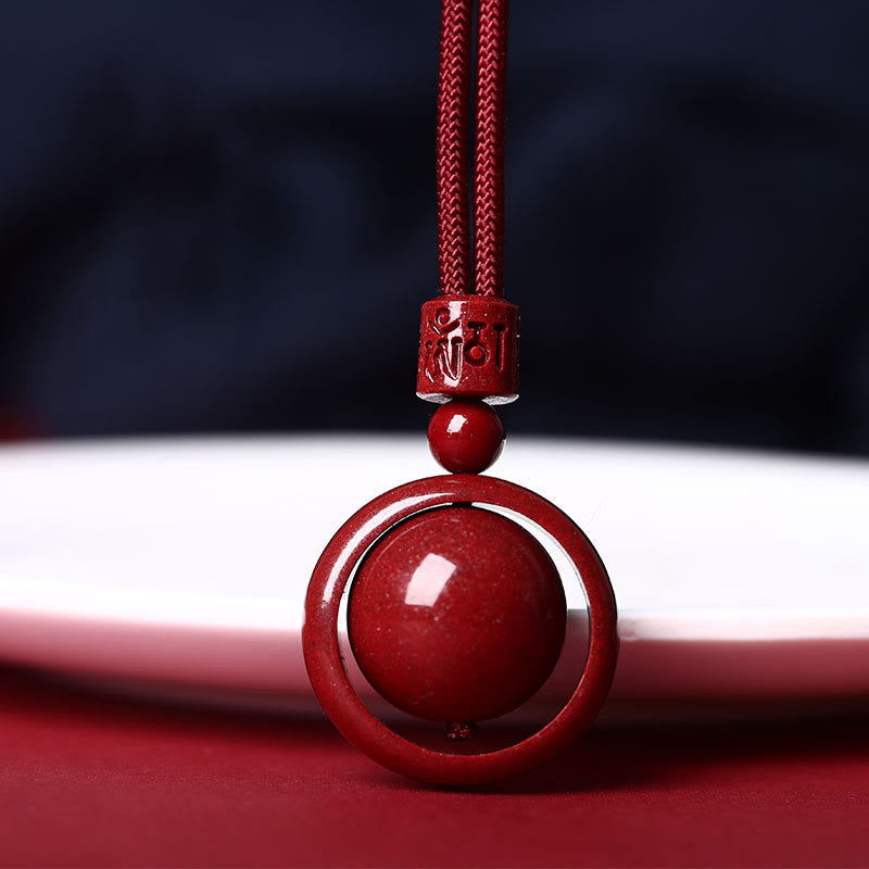 Buddha Stones Cinnabar Om Mani Padme Hum PiXiu Blessing Lucky Bead Necklace Pendant - Om Mani Padme Hum - Red Rope - image 0