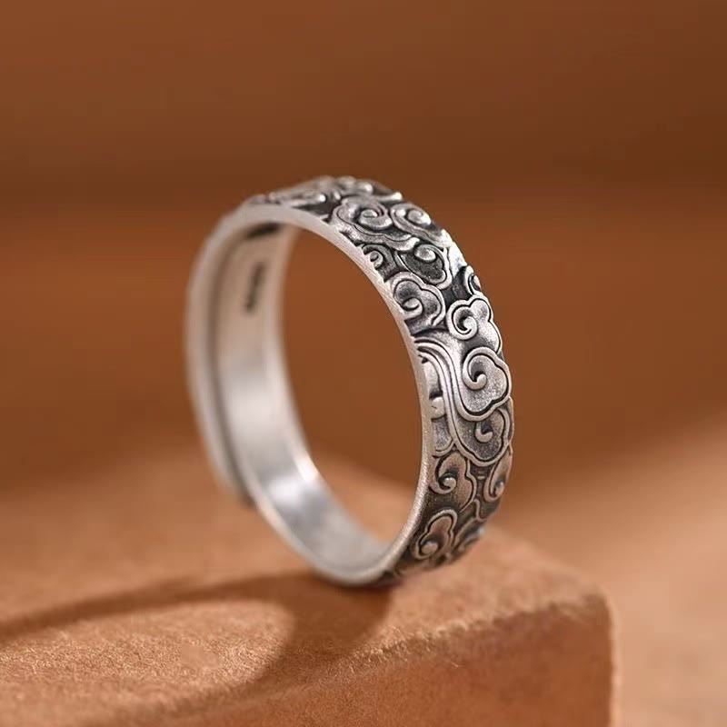 Buddha Stones Vintage Auspicious Clouds Pattern Luck Ring - Auspicious Clouds(Size Adjustable) - image 0