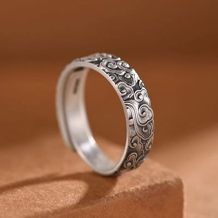 Buddha Stones Vintage Auspicious Clouds Pattern Luck Ring - Auspicious Clouds(Size Adjustable) - image 0