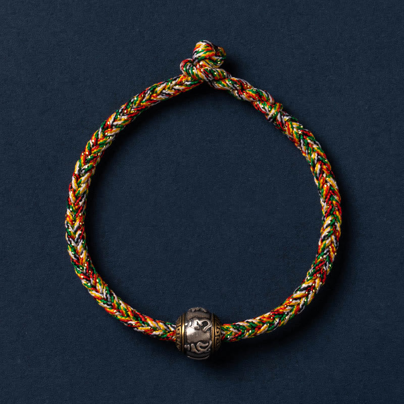 Buddha Stones 925 Sterling Silver Tibet Handmade Om Mani Padme Hum Luck Protection King Kong Knot Braided Bracelet - Simple Version - Multicolored - 18cm - image 23
