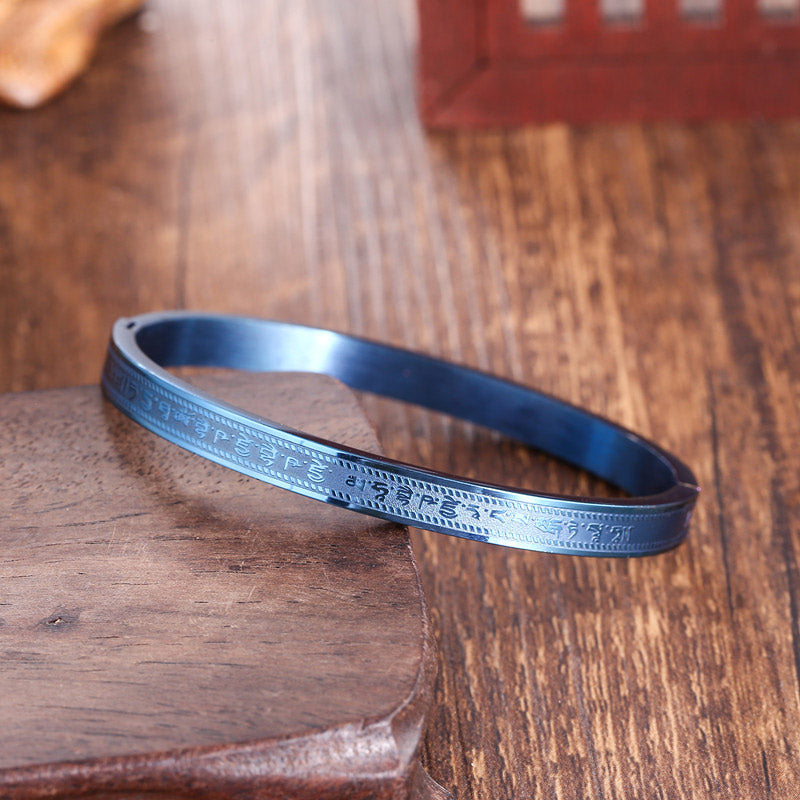 Buddha Stones Titanium Steel Blessing Bracelet Bangle - Titanium Steel - image 0