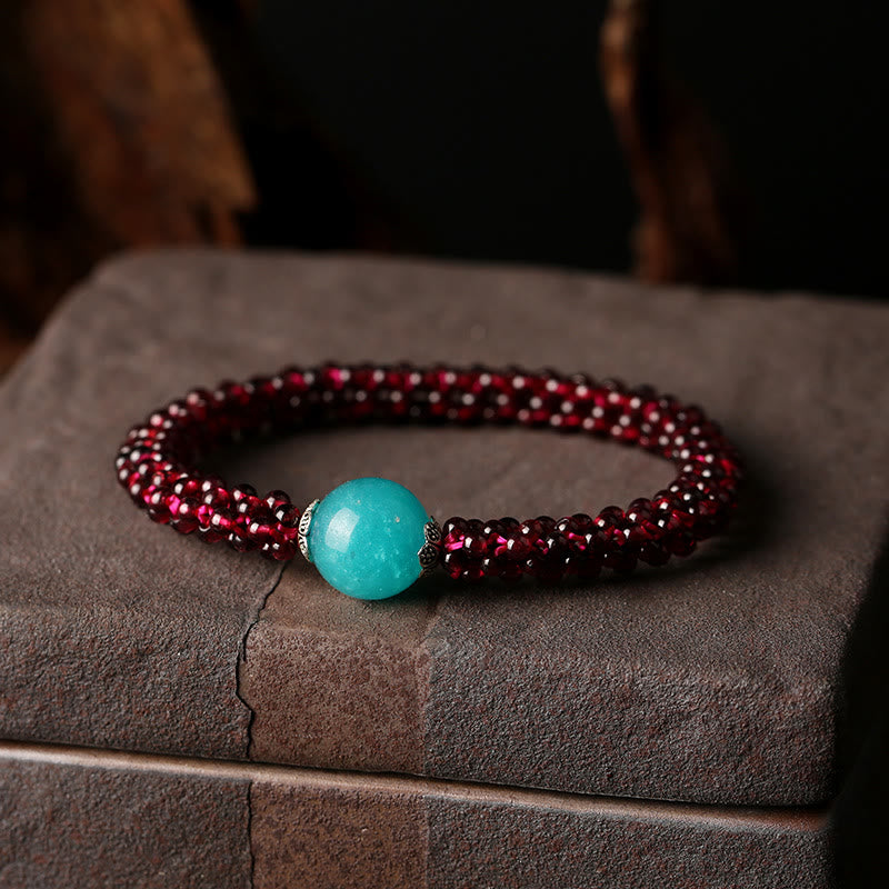 Buddha Stones Natural Garnet Pink Crystal Red Agate Amazonite Bead Protection Bracelet - Garnet&Amazonite - image 9