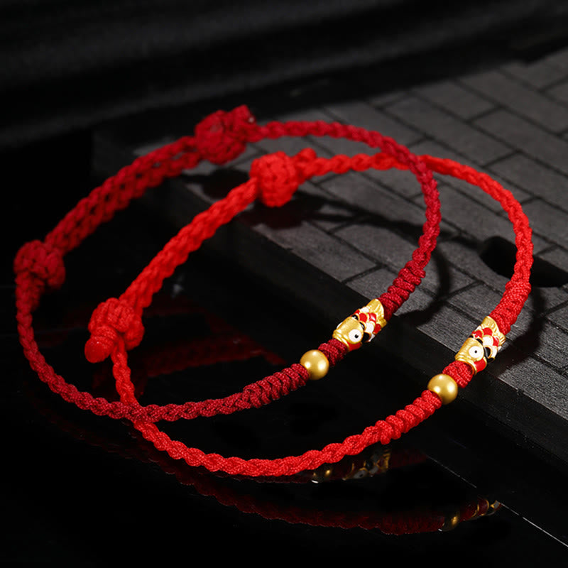 Buddha Stones 999 Gold Luck Koi Fish Handcrafted Braided String Bracelet - image 1