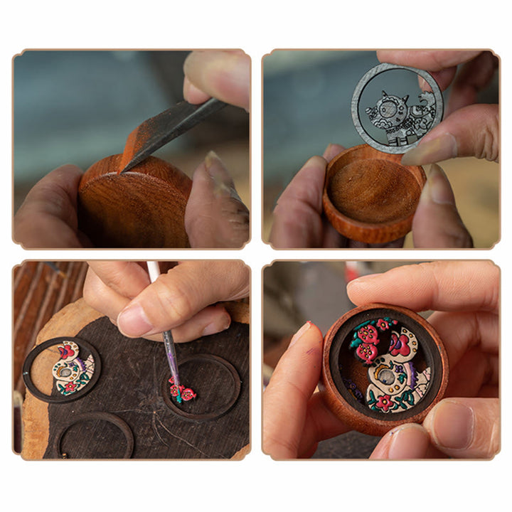 Buddha Stones Year Of The Dragon Hand Painted Chinese Zodiac Rosewood Carved Calm Key Chain - image 27