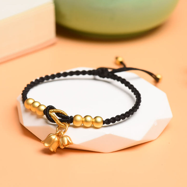 Buddha Stones Handcrafted Lily Of The Valley Flower Charm Design Luck Protection Braided Bracelet - Black Rope(Wrist Circumference 14-19cm) - image 6