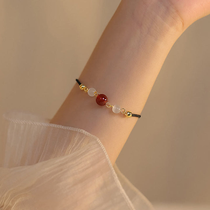 Buddha Stones Red Agate Cat Eye Braided String Confidence Bracelet - Red Agate&Black String(Bracelet Size 15+5cm) - image 5