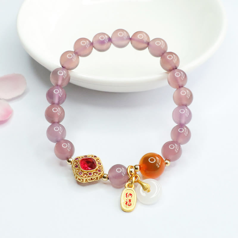 Buddha Stones Natural Purple Chalcedony Candy Agate Peace Buckle Harmony Lucky Fortune Charm Bracelet - image 3