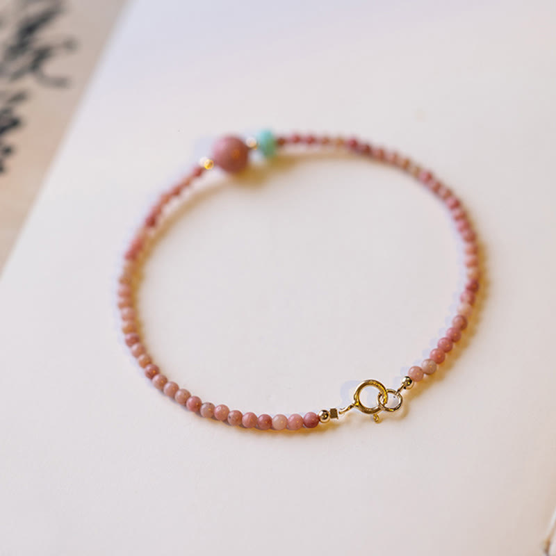 Buddha Stones 14K Gold Plated Natural Rhodonite Loving Energy Chain Bracelet - image 9