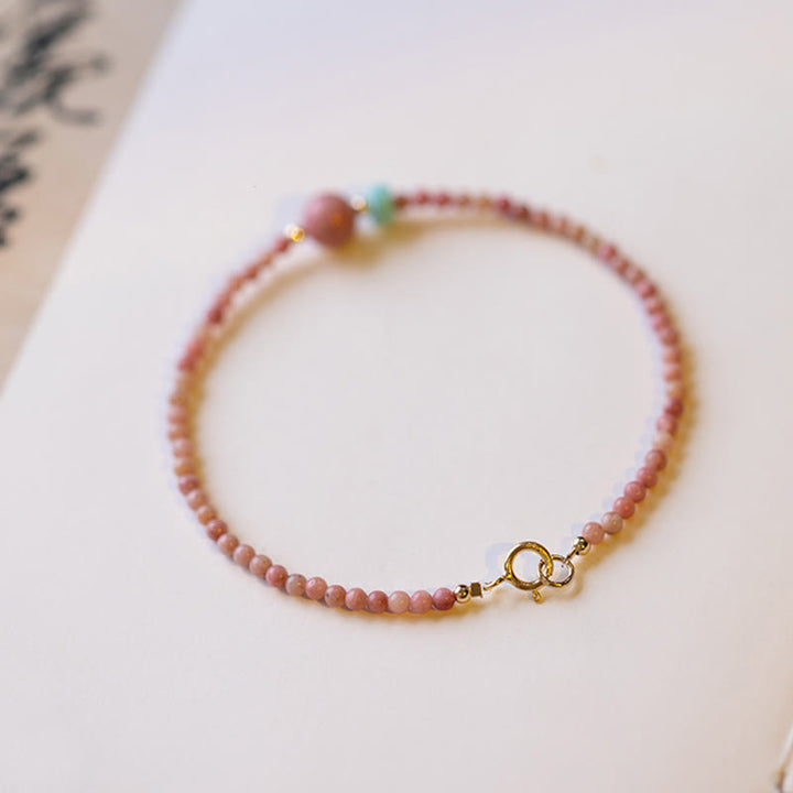 Buddha Stones 14K Gold Plated Natural Rhodonite Loving Energy Chain Bracelet - image 9