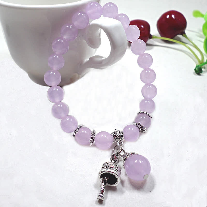 Buddha Stones Vintage Crystal Chalcedony Stone Energy Beaded Bell Charm Bracelet - image 9