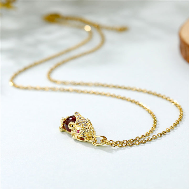 Buddha Stones Natural Garnet Pixiu Fortune Necklace - image 3