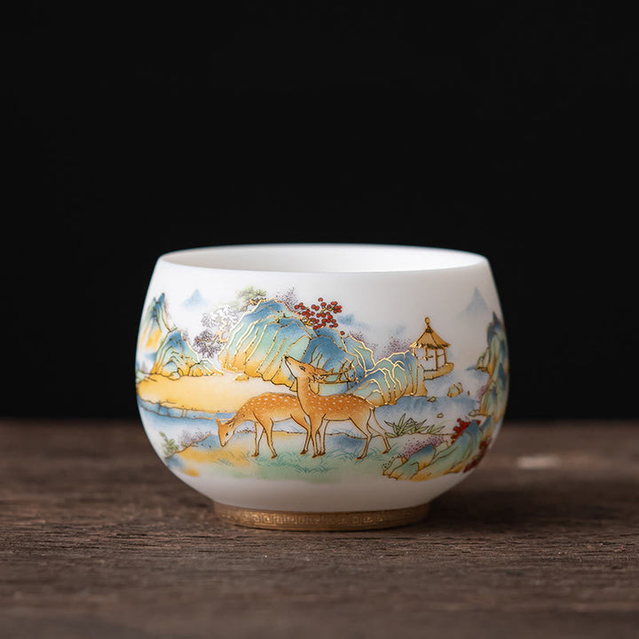Buddha Stones Phoenix Dragon Lotus Deer Ancient Building Koi Fish Ceramic Teacup Kung Fu Tea Cups - Deer 8.3cm*5.7cm*180ml - image 10