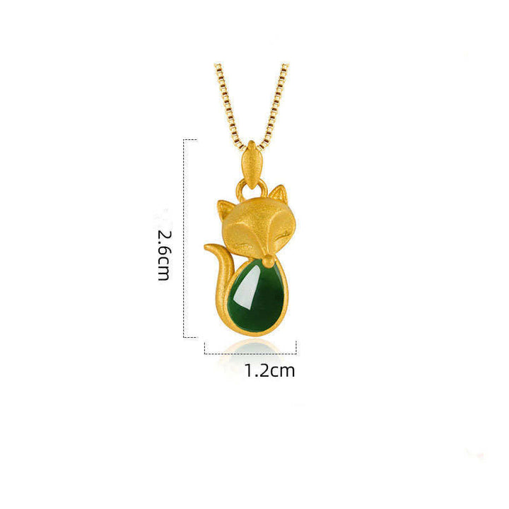Buddha Stones Green Chalcedony Fox Pattern Courage Necklace Pendant - image 9