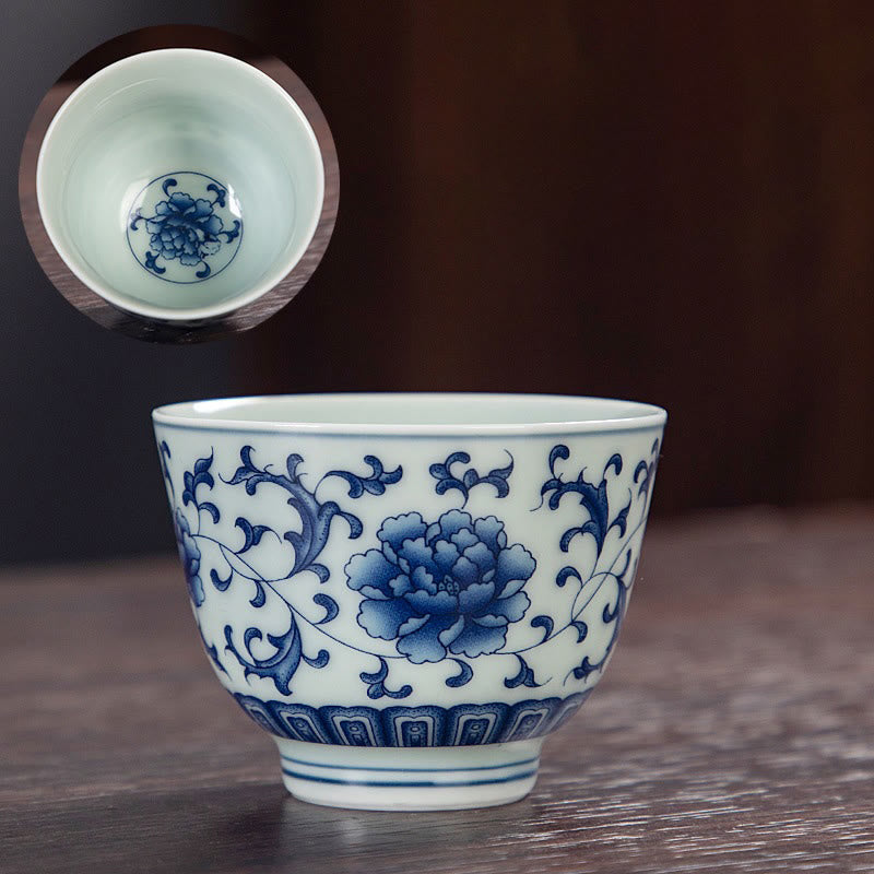 Buddha Stones Blue Landscape Mountains Lotus Cute Cat Pavilions Magnolia Reed Egrets Ceramic Teacup Small Kung Fu Tea Cup - Blue Lotus Flower 6cm*4.5cm*50ml - image 4