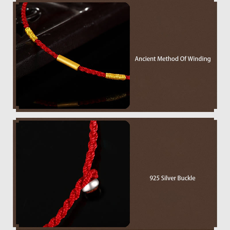 Buddha Stones 999 Gold Bead Handmade Four Thread Wishful Knots Braided Protection Bracelet - image 7