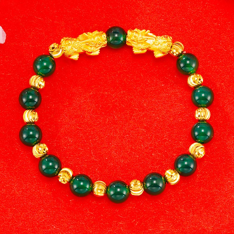 Buddha Stones Electroplating Golden Double Pixiu Wealth Bracelet - image 0