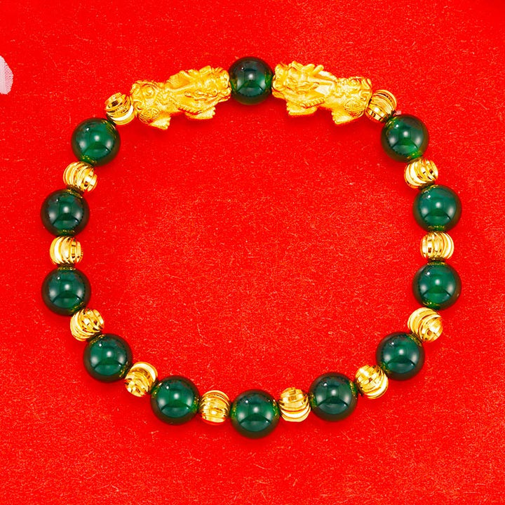 Buddha Stones Electroplating Golden Double Pixiu Wealth Bracelet - image 0