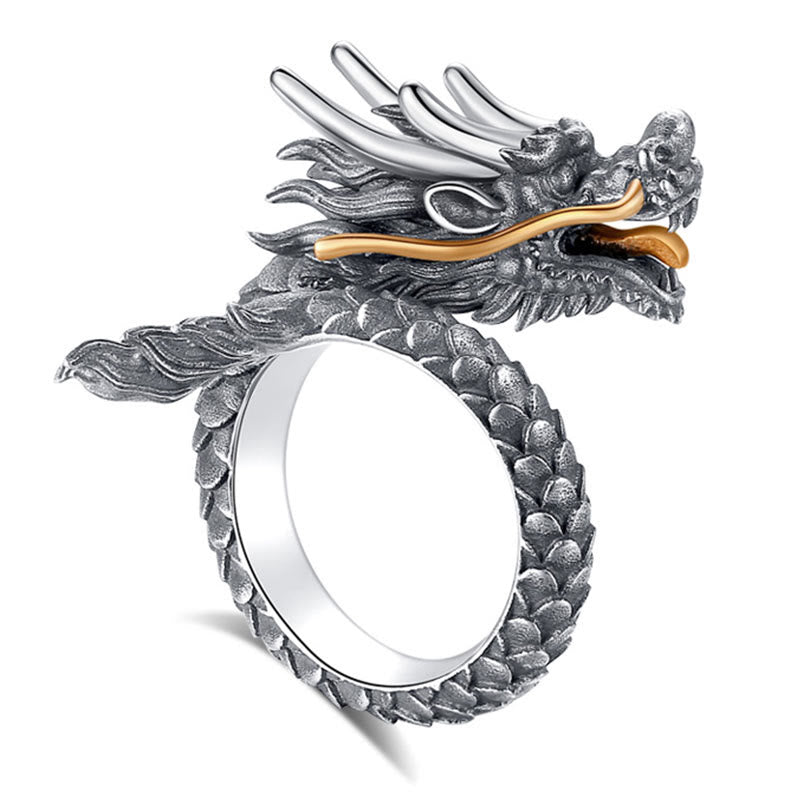 Buddha Stones 925 Sterling Silver Vintage Dragon Design Protection Strength Adjustable Ring - 925 Sterling Silver Dragon - image 3