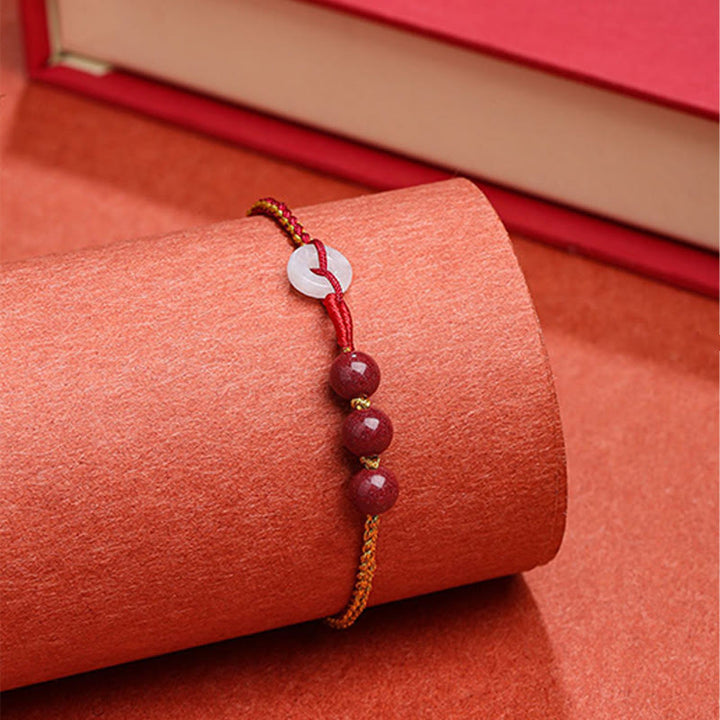Buddha Stones Natural Cinnabar Jade Peace Buckle Blessing Bracelet - image 19