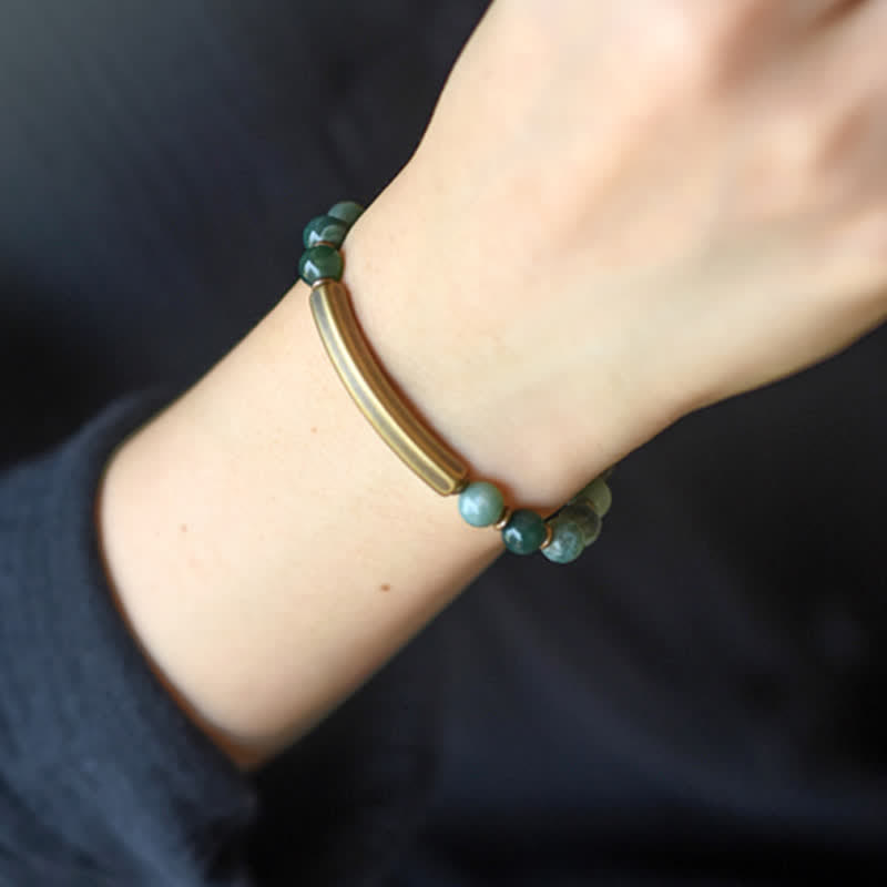 Buddha Stones Red Jasper Moss Agate Black Obsidian Crystal Copper Peace Couple Bracelet - image 17