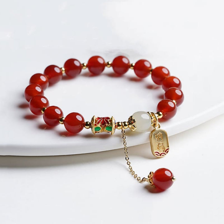 Buddha Stones Natural Red Agate Hetian Jade Fu Character Confidence Charm Bracelet - image 5
