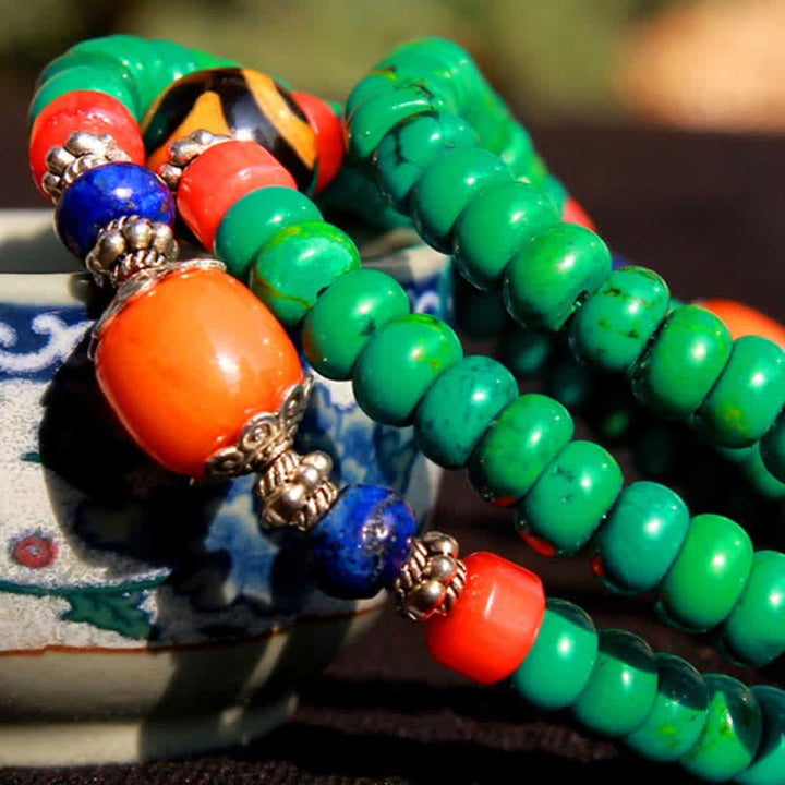 Buddha Stones 108 Mala Beads Tibetan Turquoise Dzi Bead Protection Bracelet - image 7