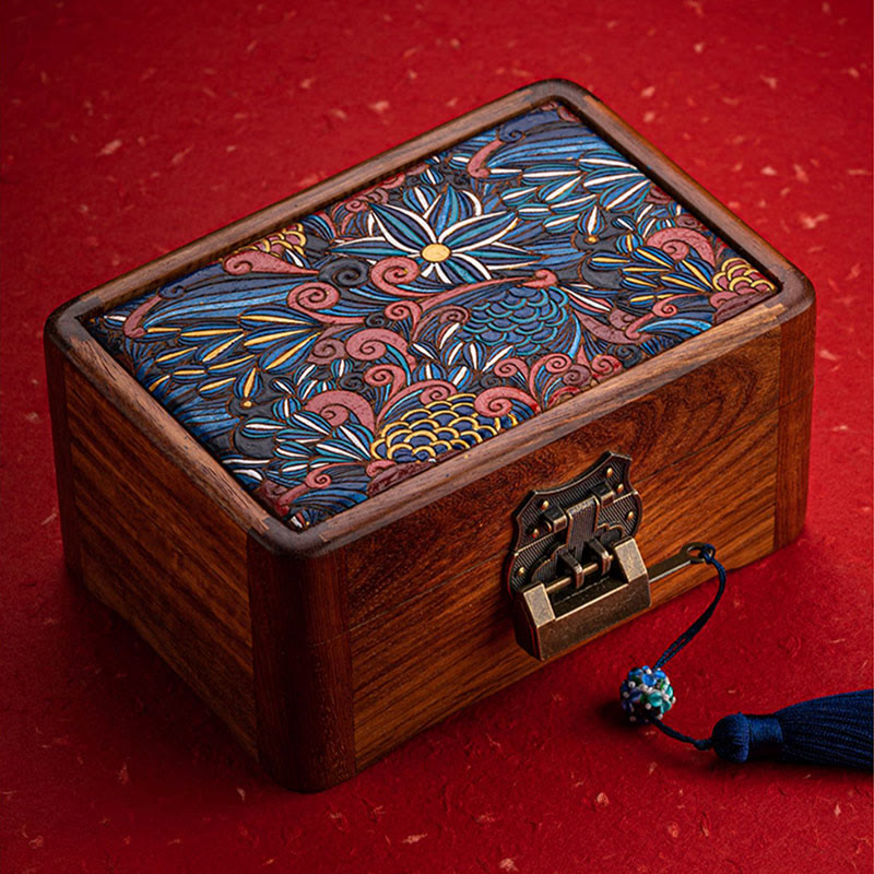 Retro Handmade Floral Pattern Rosewood Jewelry Storage Box Lockable Wooden Gift Organizer Box - image 6