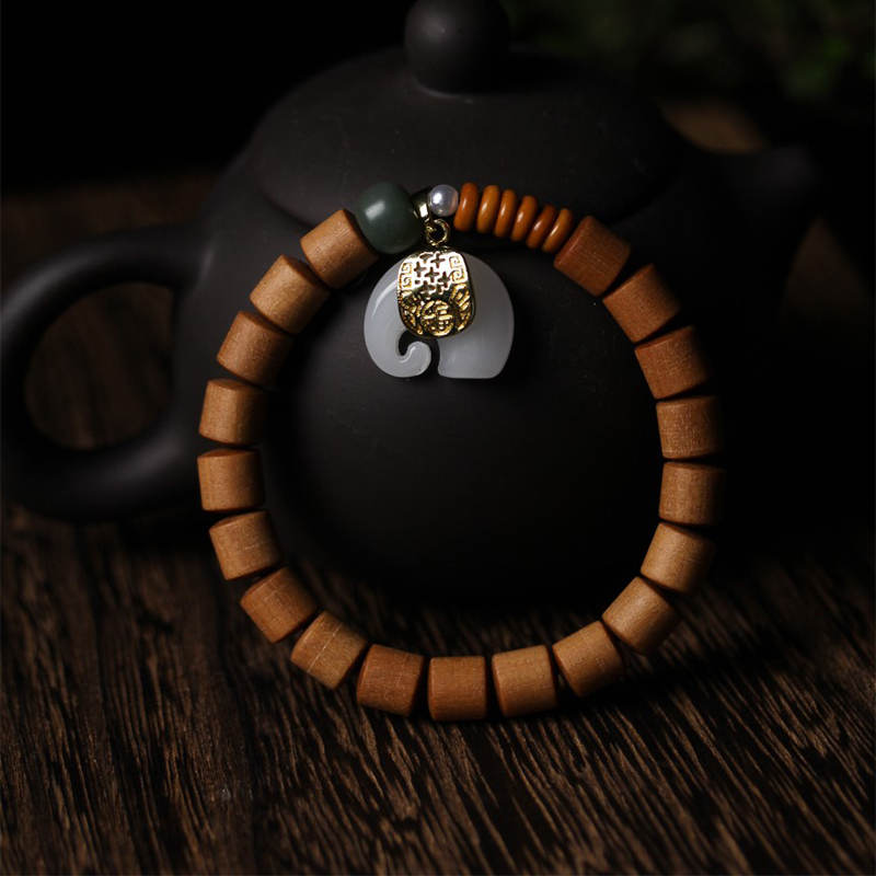 Buddha Stones Sandalwood Jade Elephant Protection Bracelet - image 8