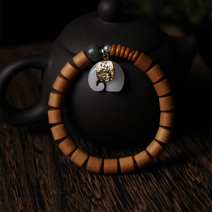 Buddha Stones Sandalwood Jade Elephant Protection Bracelet - image 8