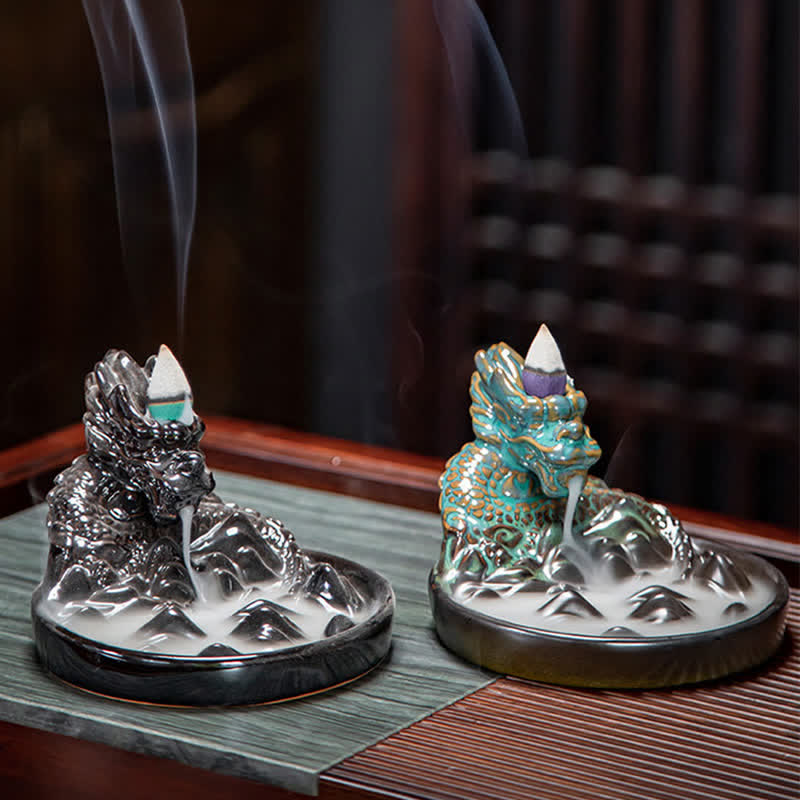 Dragon Pattern Ceramic Backflow Smoke Fountain Incense Burner Decoration - image 1