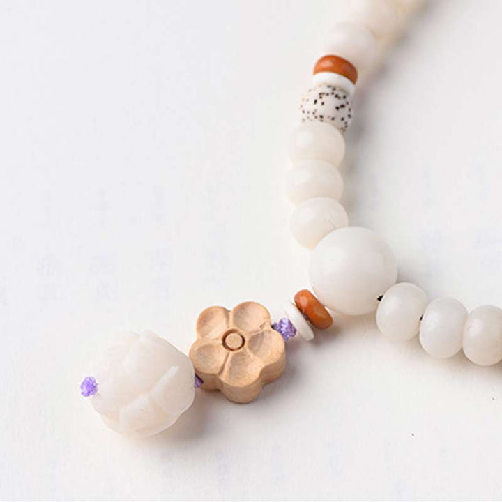 Buddha Stones Tibetan White Jade Bodhi Lotus Blessing Bracelet - image 16