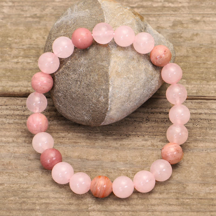 Buddha Stones 108 Mala Beads Pink Crystal Love Tassel Bracelet - image 5