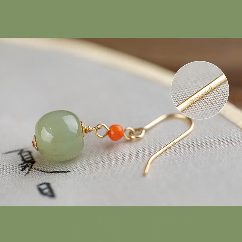 Buddha Stones 925 Sterling Silver 14K Gold Plated Hetian Jade Red Agate Luck Drop Dangle Earrings - image 11