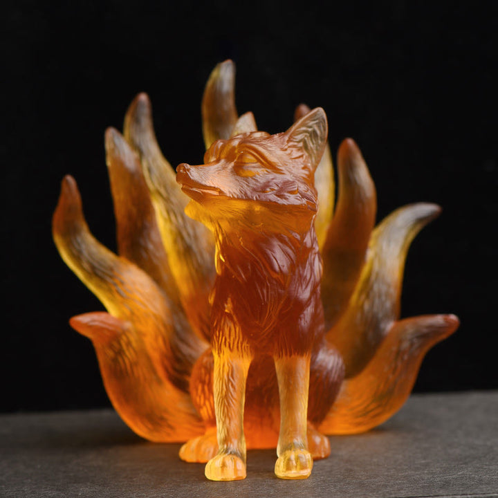 Buddha Stones Small Nine Tailed Fox Success Strength Home Figurine Decoration - Yellow - Large 100*90*98mm - image 14