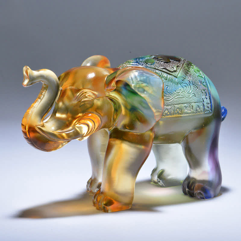 Handmade Liuli Crystal Elephant Art Piece Wisdom Wealth Home Decoration - image 1