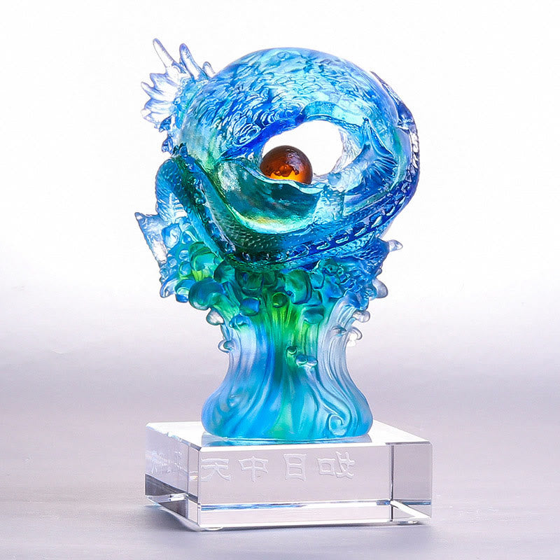 Buddha Stones Handmade Azure Dragon Liuli Crystal Art Piece Success Protection Home Office Decoration - image 2