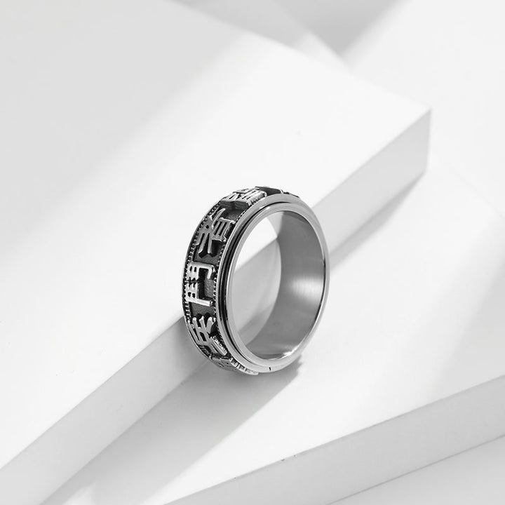 Letter Words Balance Calm Titanium Steel Rotatable Ring - image 5