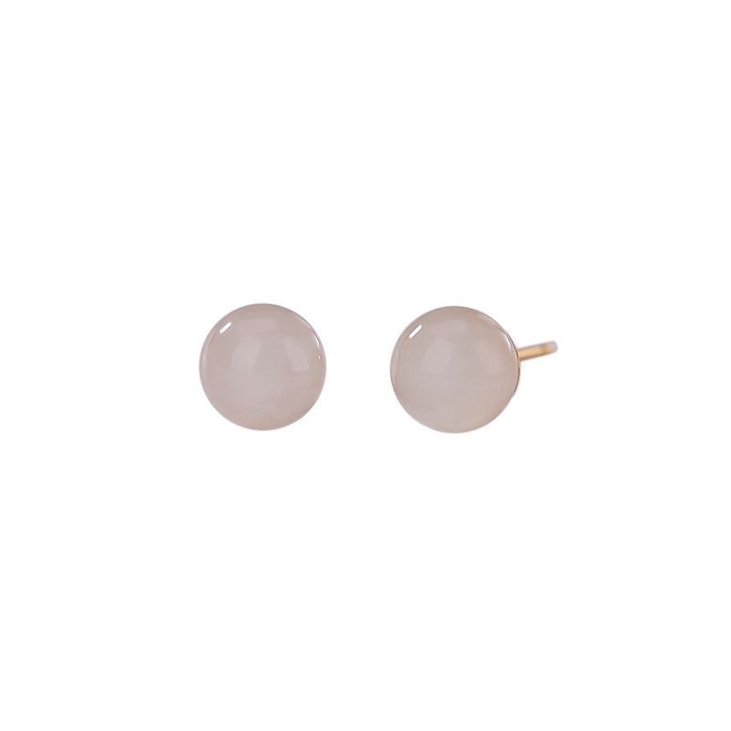 Buddha Stones 925 Sterling Silver Round White Jade Blessing Stud Earrings - image 12