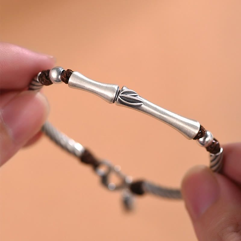 Buddha Stones 999 Sterling Silver Bamboo Pattern Cicada Luck Wealth Bracelet - image 3